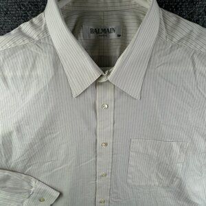 Balmain Paris SSP Men Button Up Long Sleeve Shirt Striped Beige Size L/XL Adult